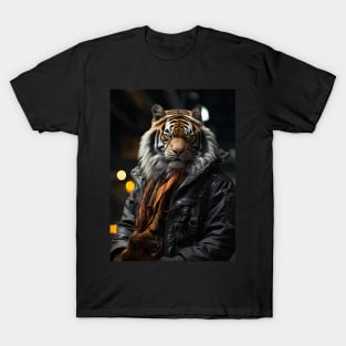 Angry Tiger in Jacket waiting in subway T-Shirt